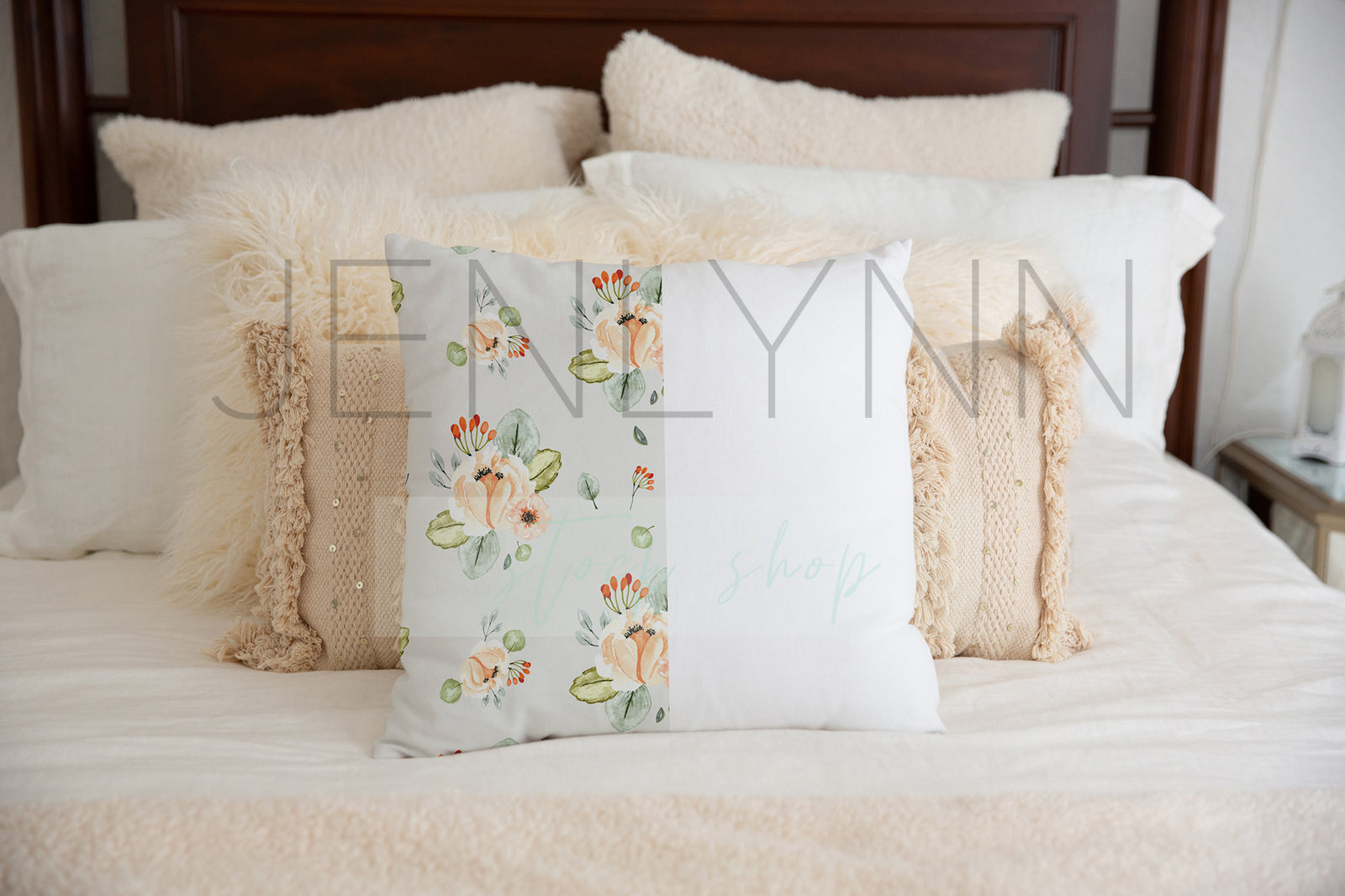 Square Pillow on a bed Mockup #LH10