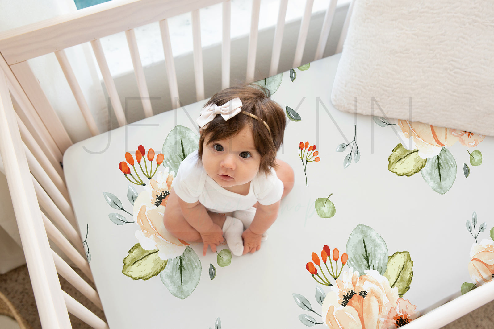 Baby Girl + Crib Sheet Mockup #05
