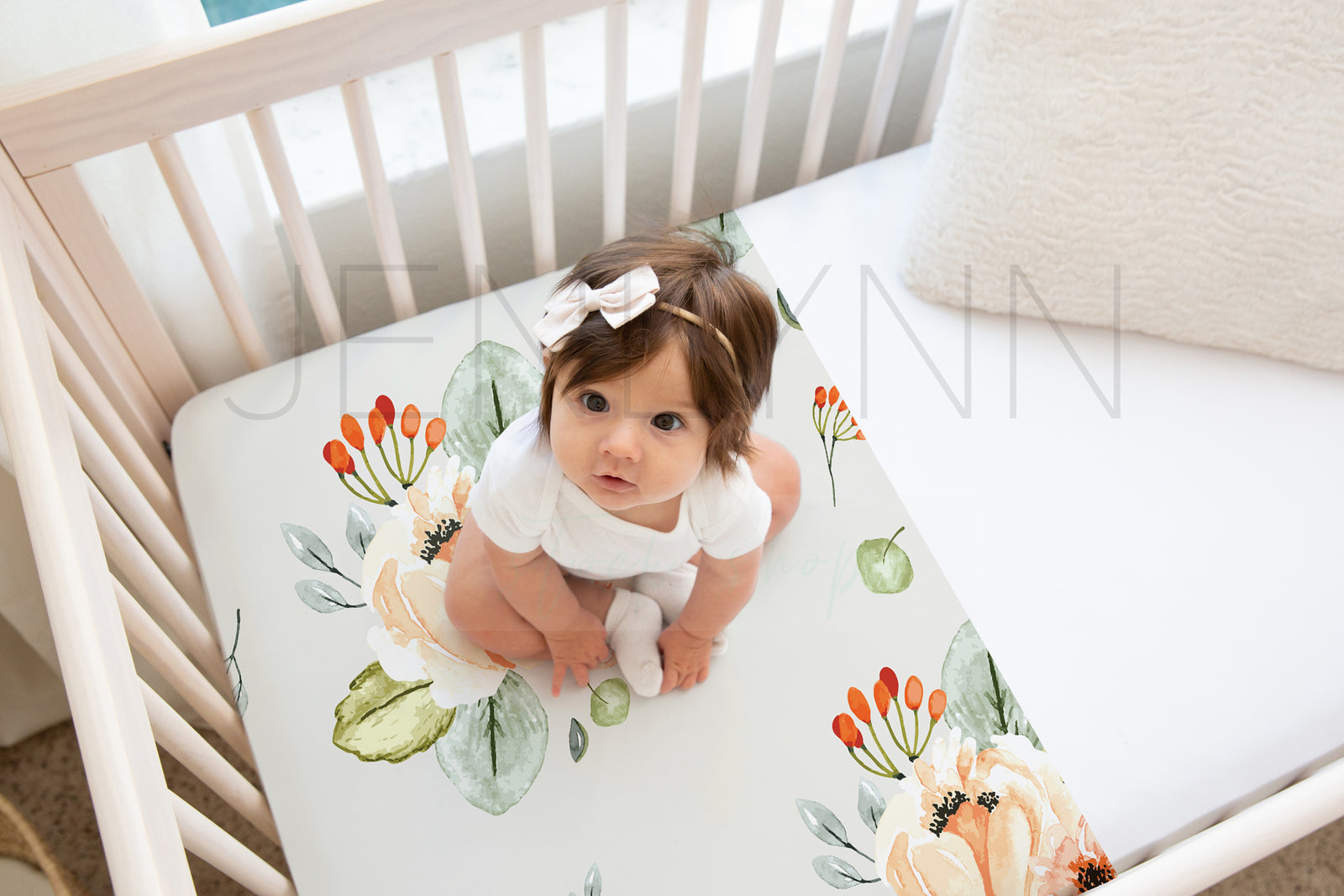 Baby Girl + Crib Sheet Mockup #05
