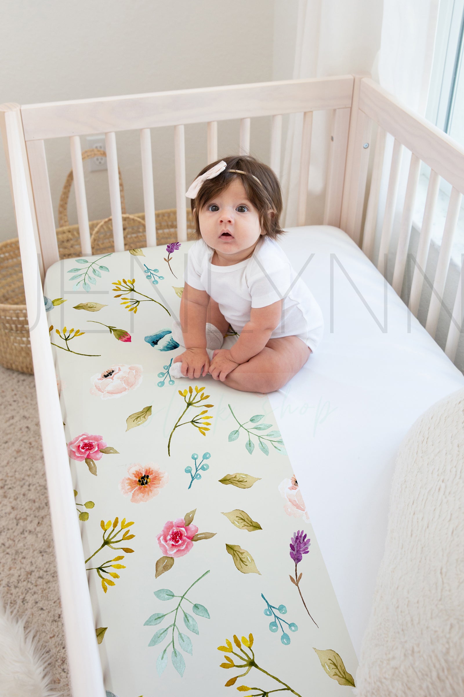 Baby Girl Charlee + Crib Sheet Mockup #02