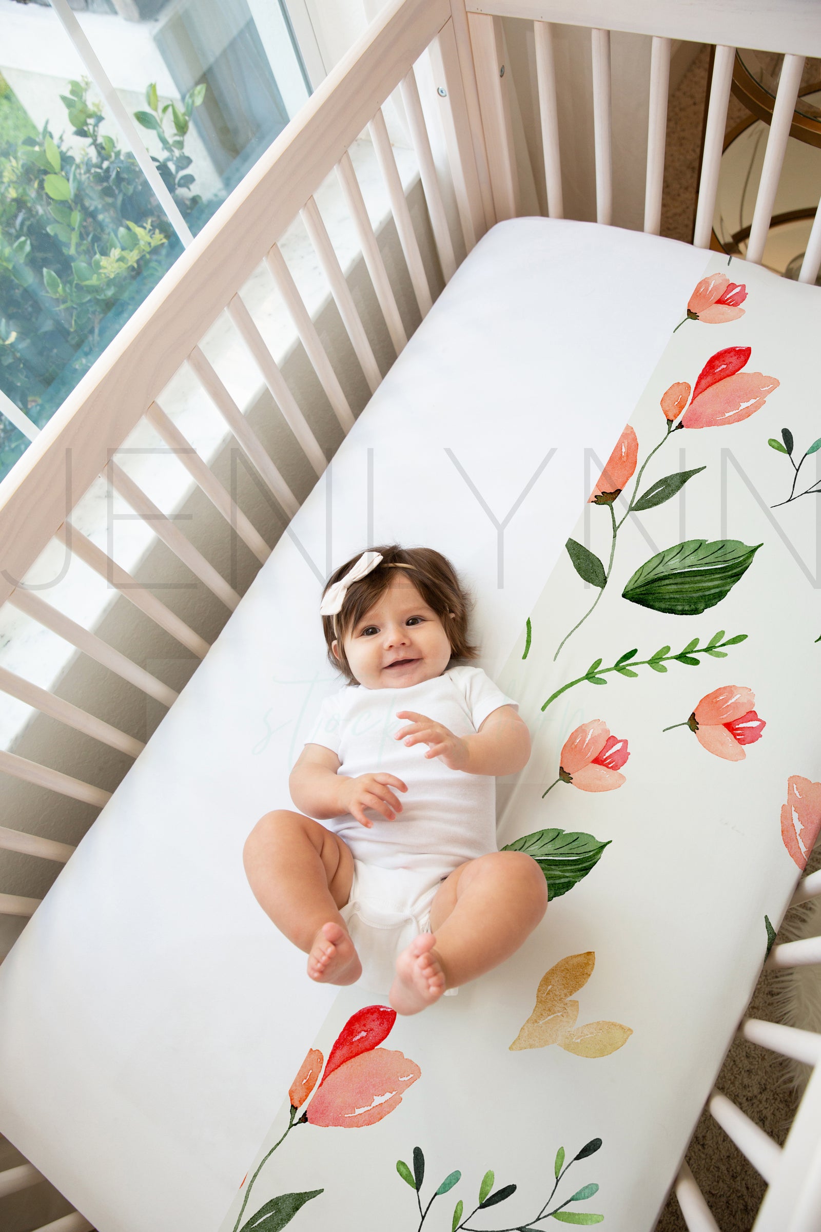 Baby Girl + Crib Sheet Mockup #10