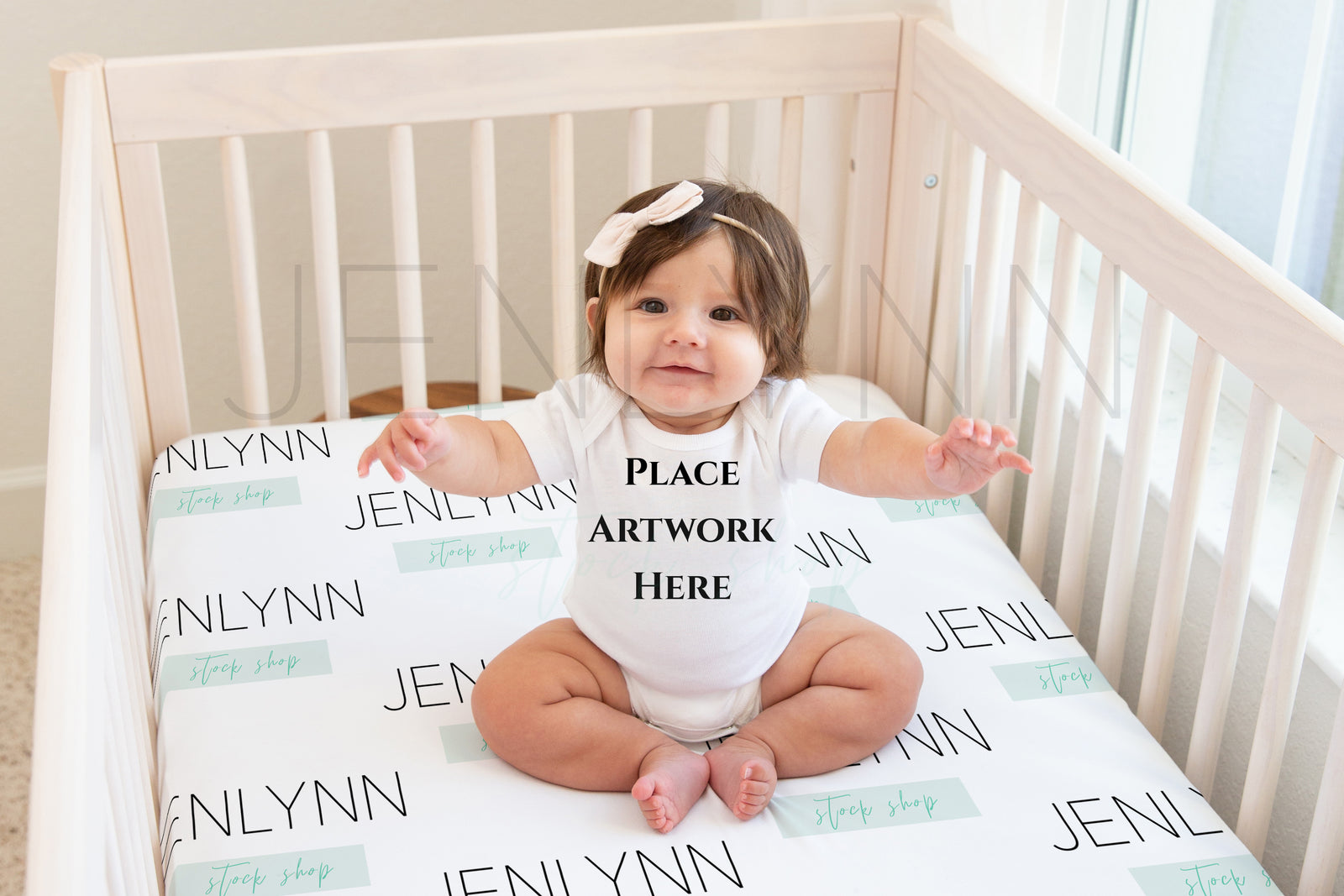 Baby Girl Bodysuit + Crib Sheet Mockup #18