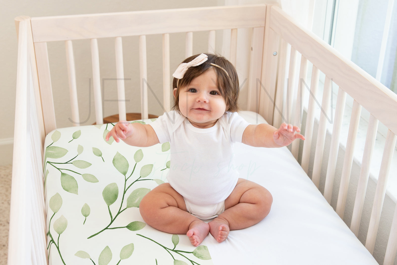 Baby Girl Bodysuit + Crib Sheet Mockup #18