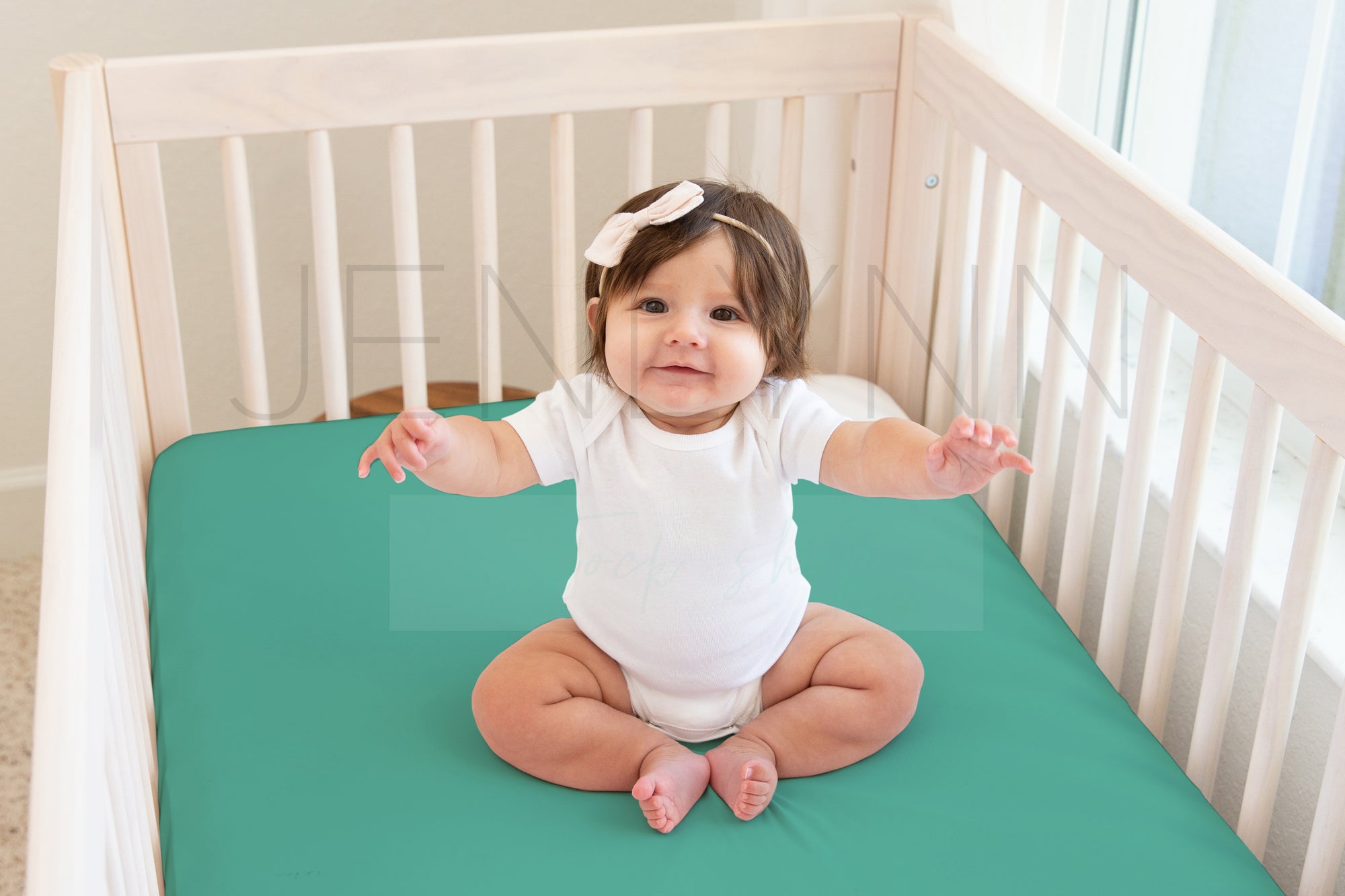Baby Girl Bodysuit + Crib Sheet Mockup #18