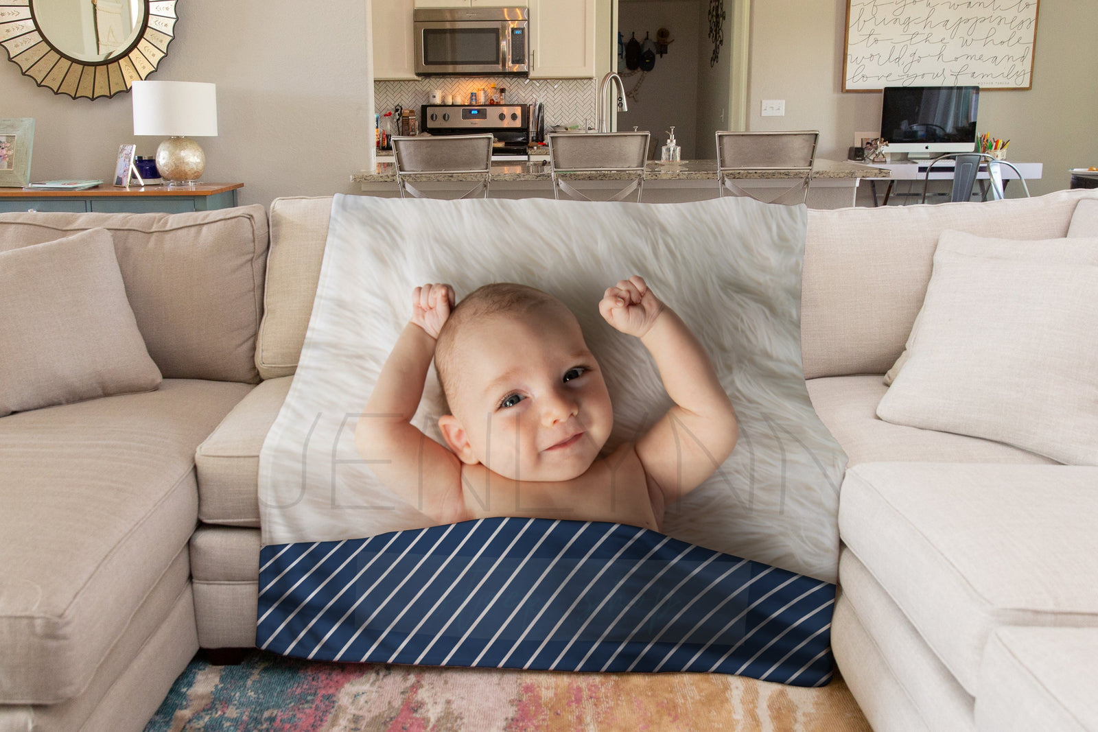 Custom Minky Blanket on Couch Mockup #BH5