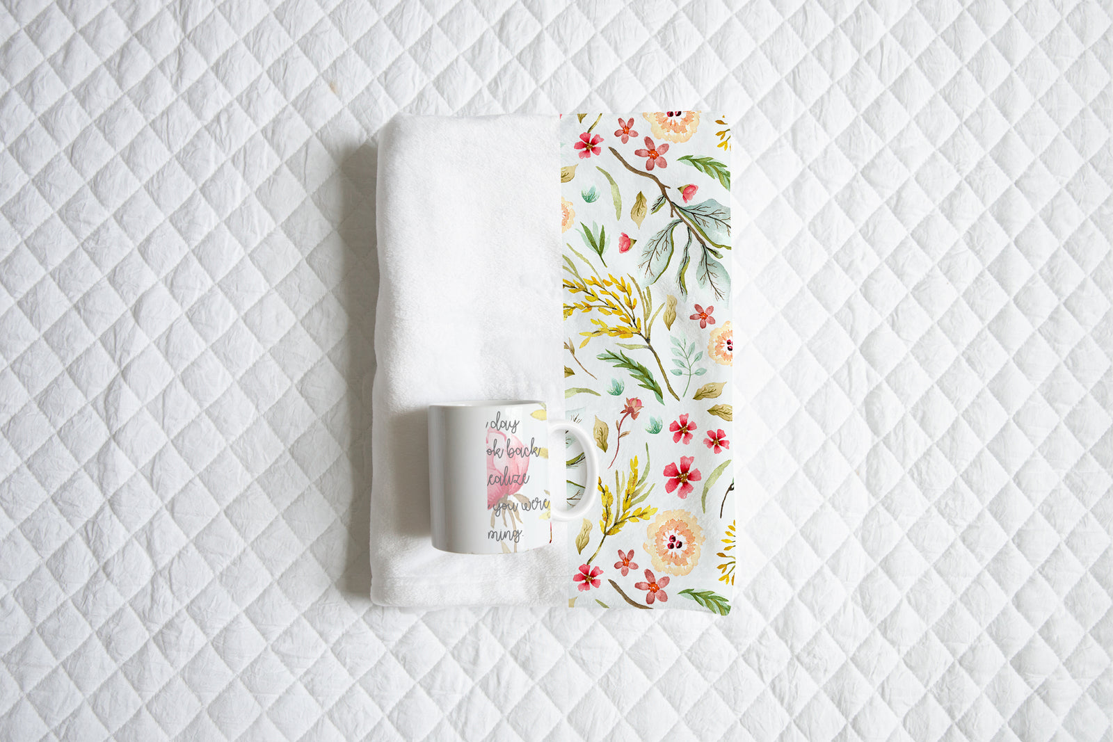 Folded Minky Blanket and Mug set Mockup #1