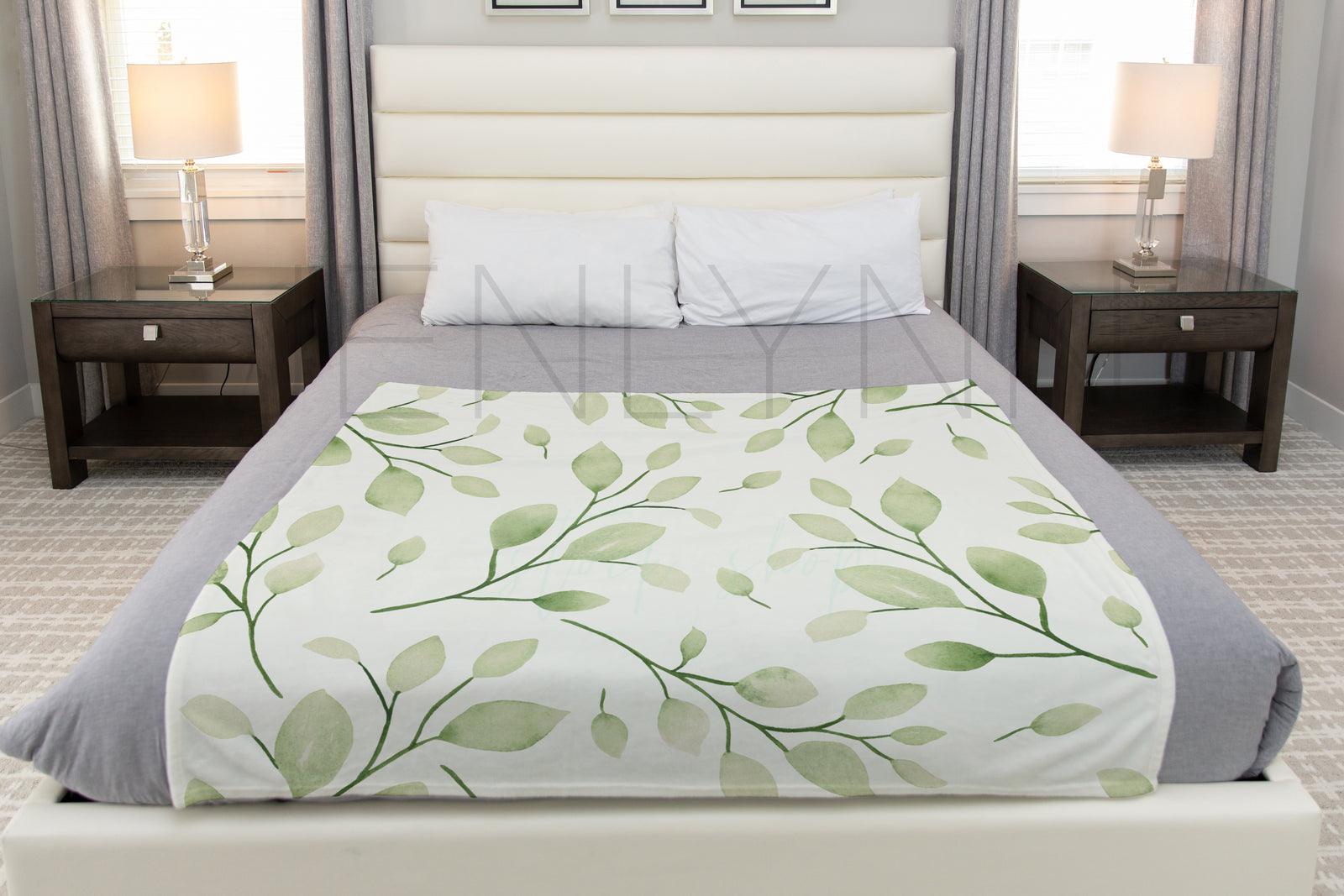 Horizontal Minky Blanket on Bed Mockup #VH08