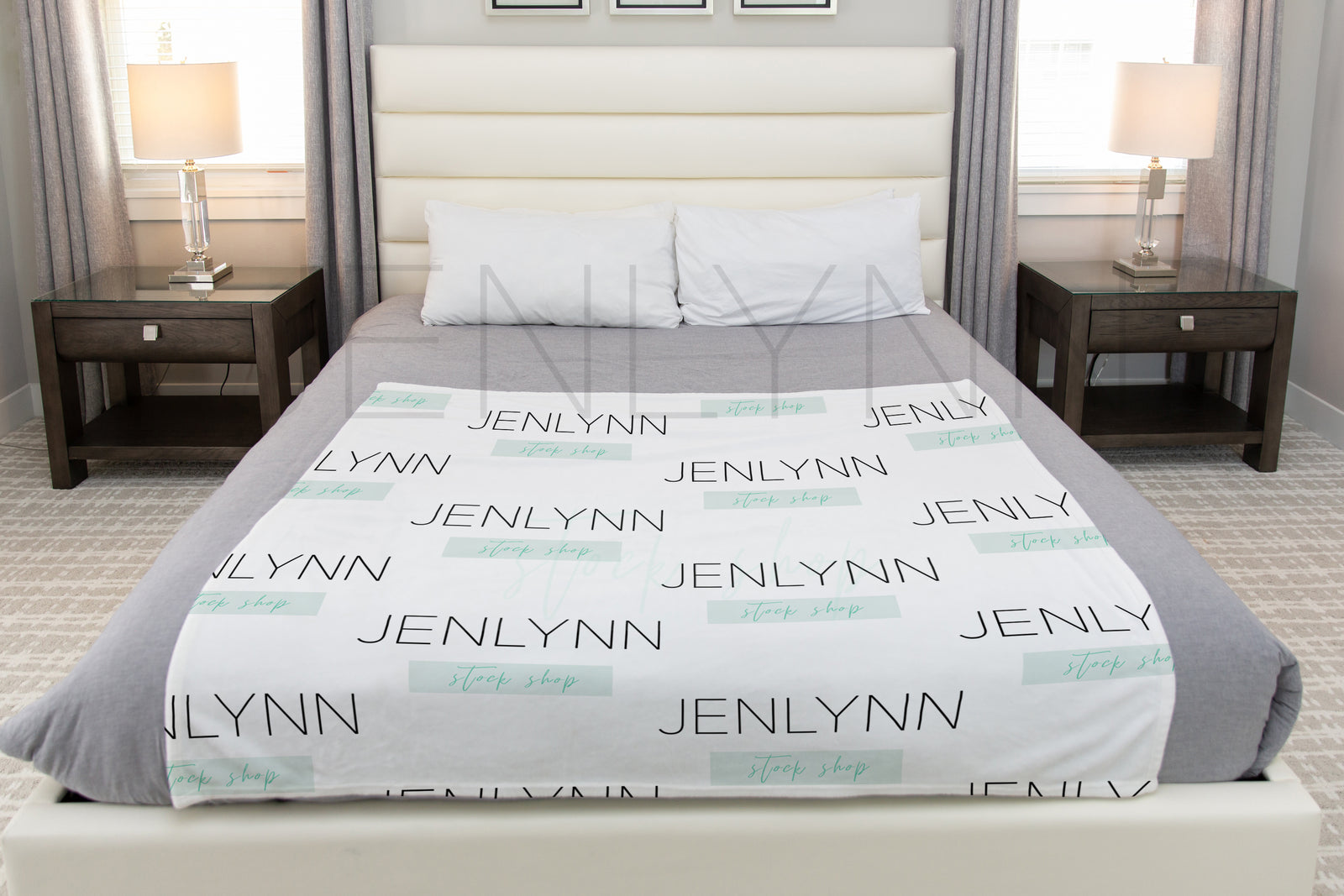 Horizontal Minky Blanket on Bed Mockup #VH08