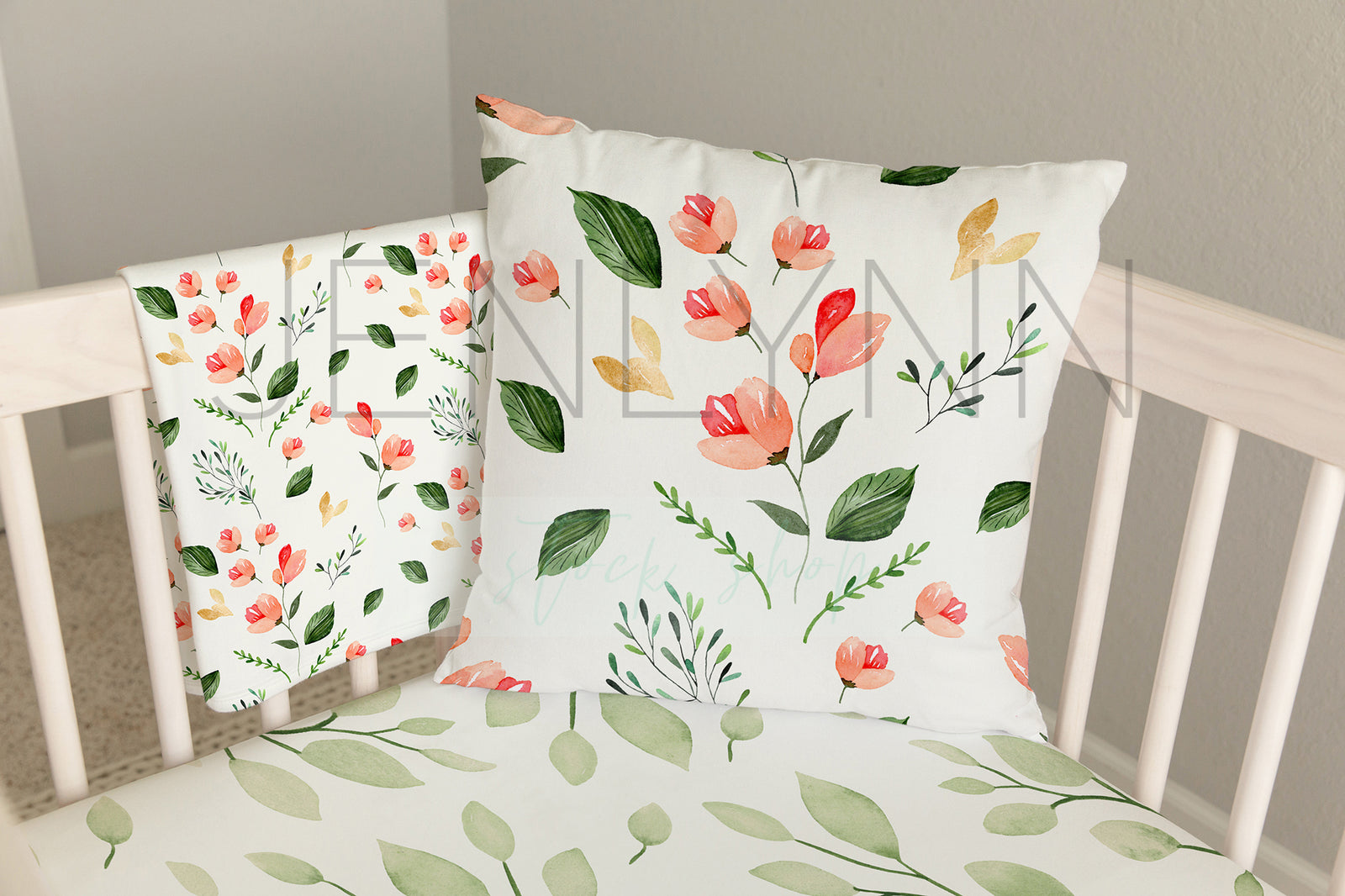 White Pillow Jersey Blanket + Sheets Mockup #NN7