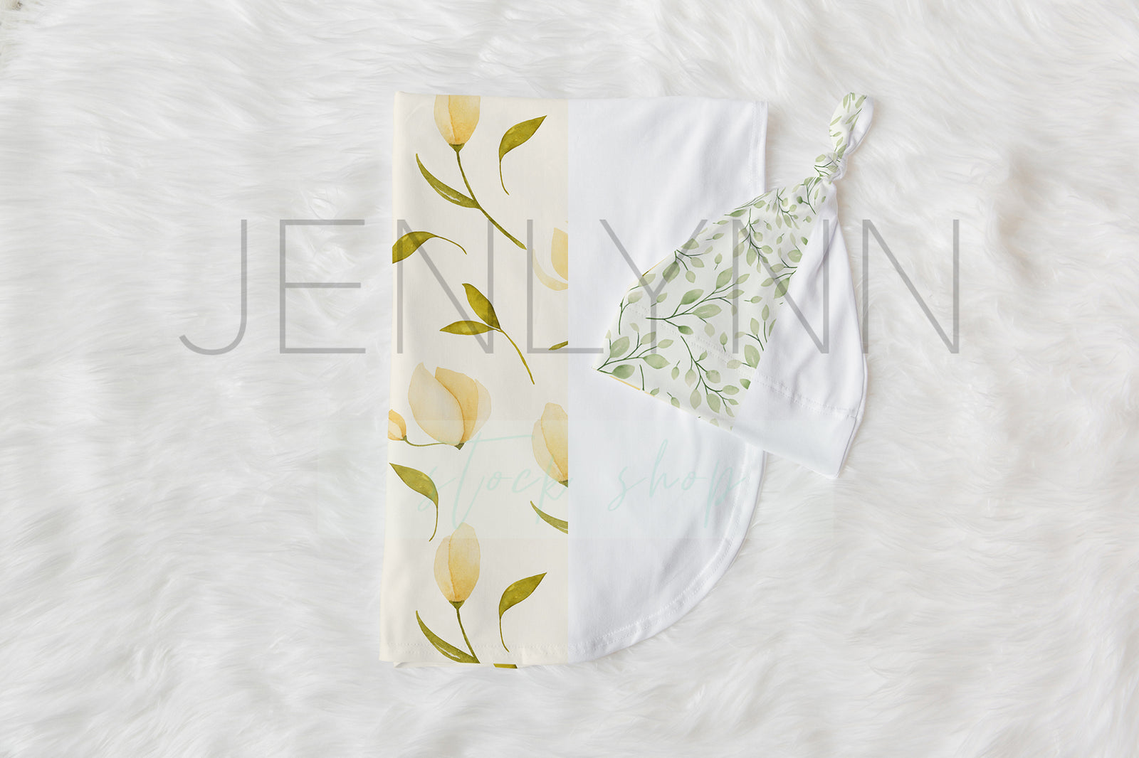 Baby Blanket and knotted hat set mockup #1