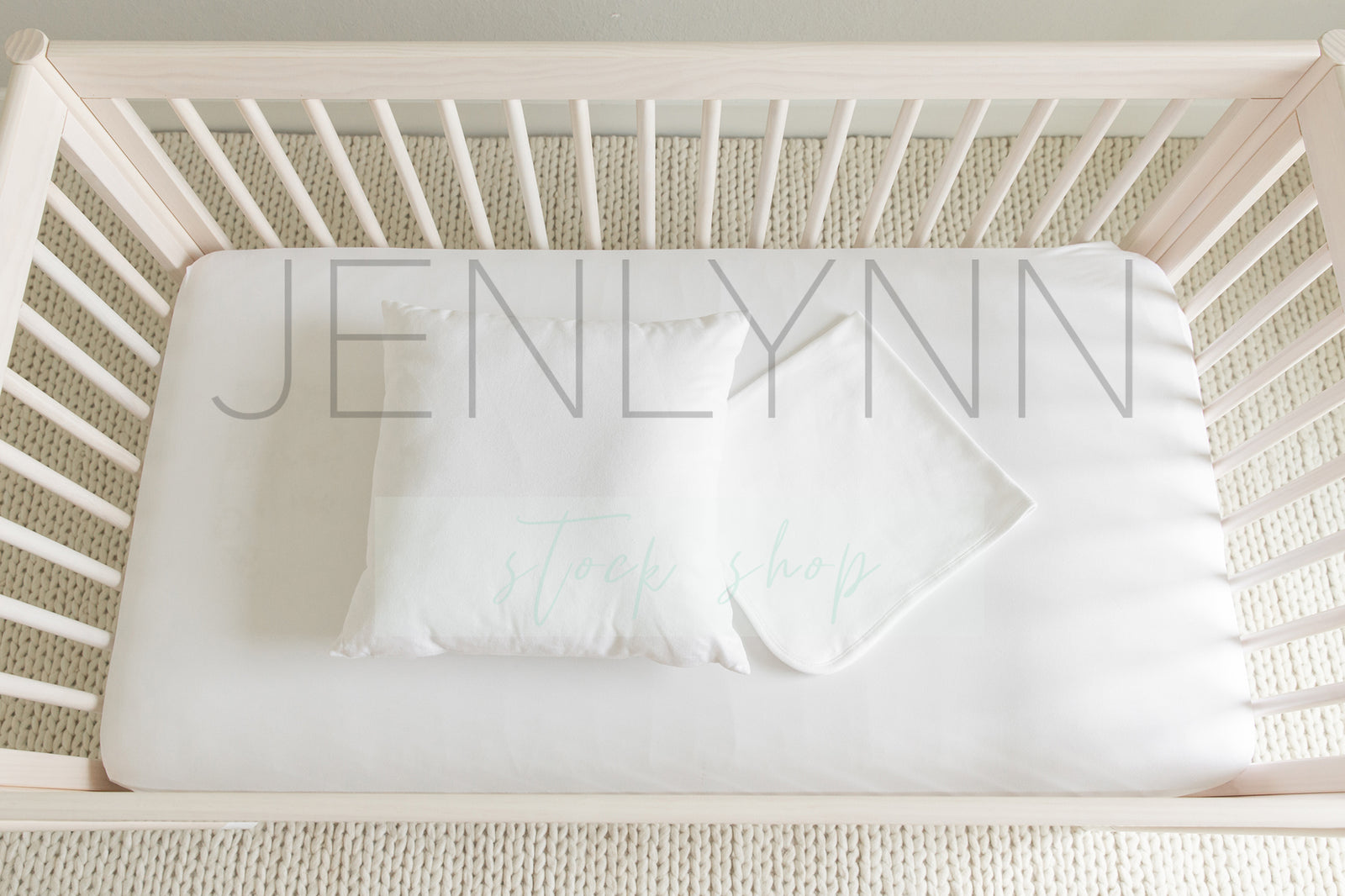 White Crib Sheet, pillow and blanket set Mockup NN #13