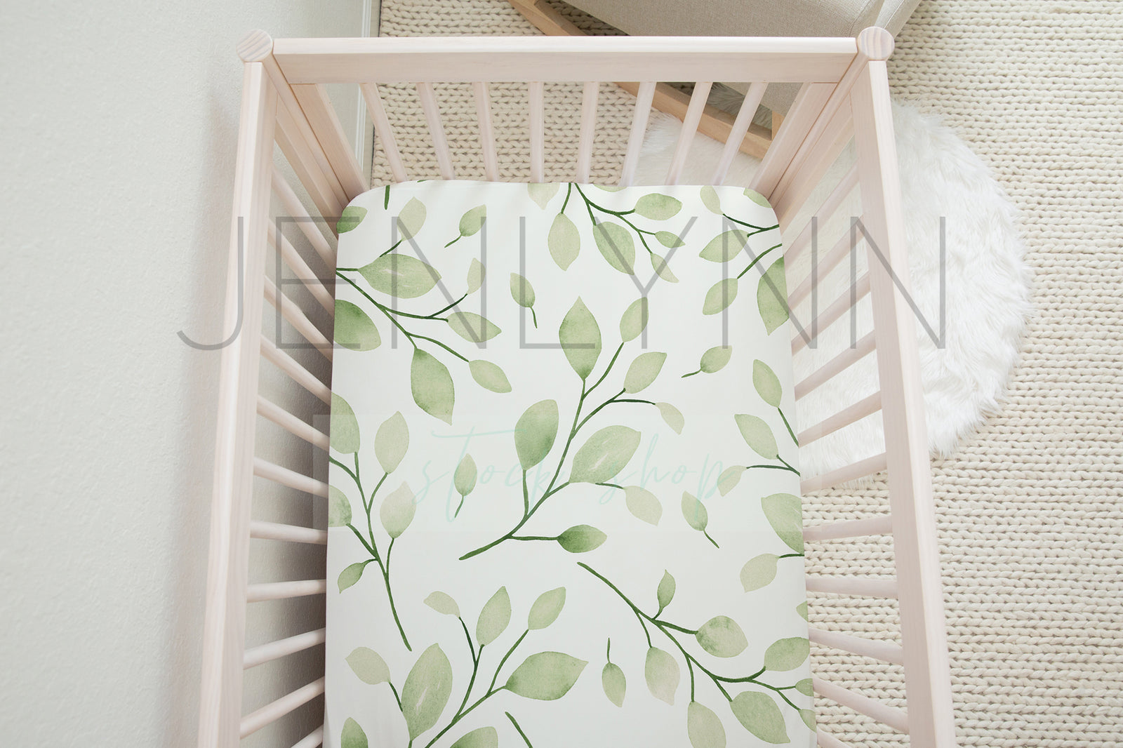 Neutral Nursery Crib Sheet Mockup #34