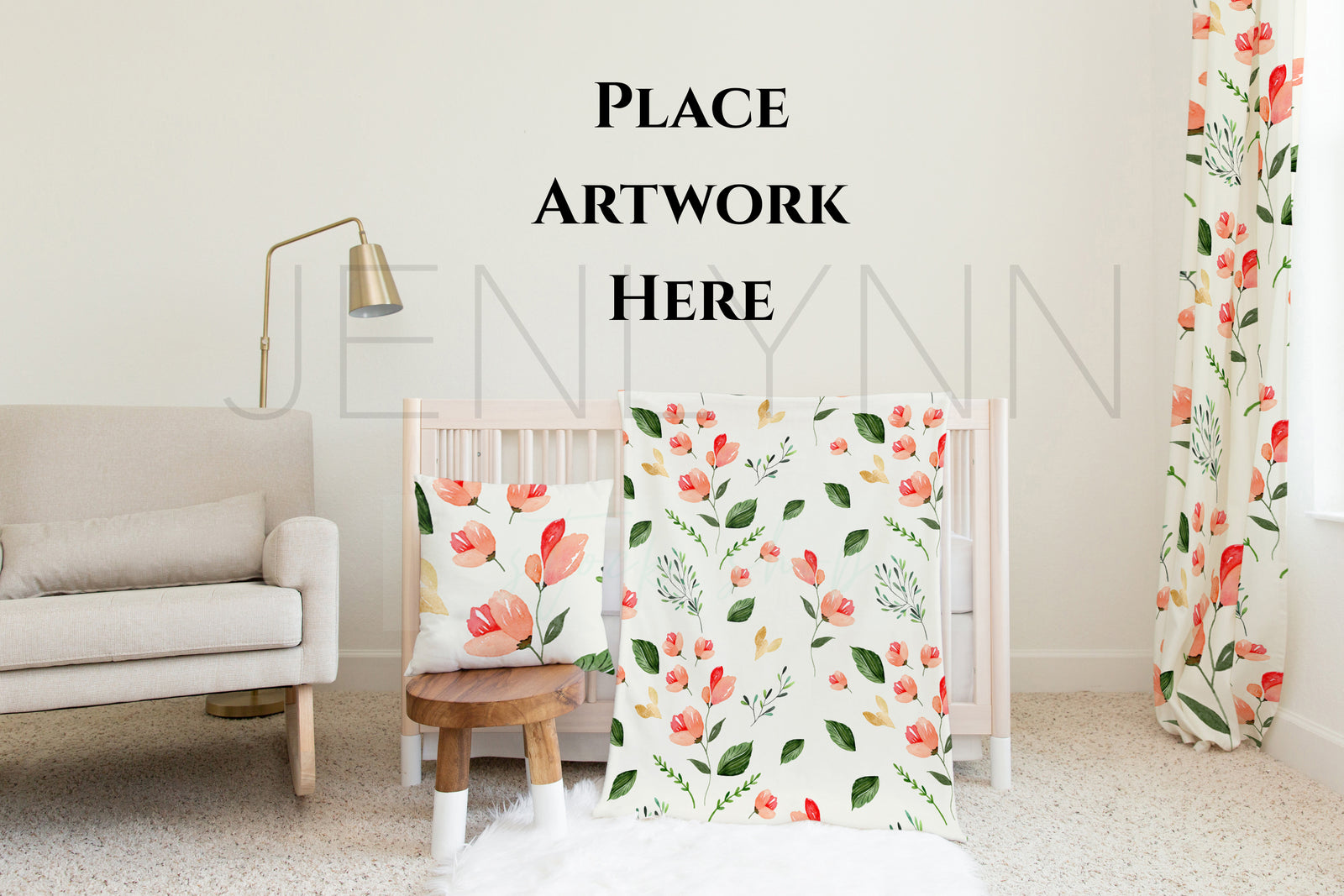 30x40 Vertical Minky Blanket, Pillow and Curtain Mockup #02