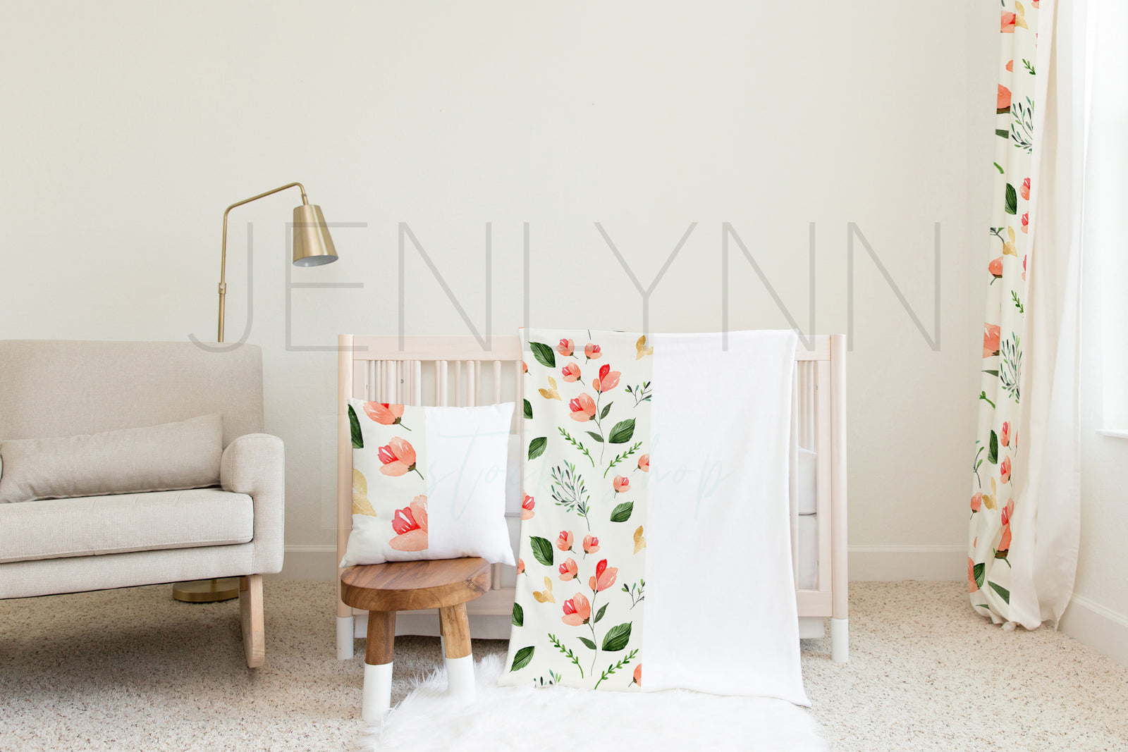 30x40 Vertical Minky Blanket, Pillow and Curtain Mockup #02