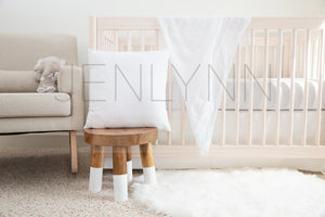 White Pillow, Swaddle Blanket + Crib Sheets Mockup #11
