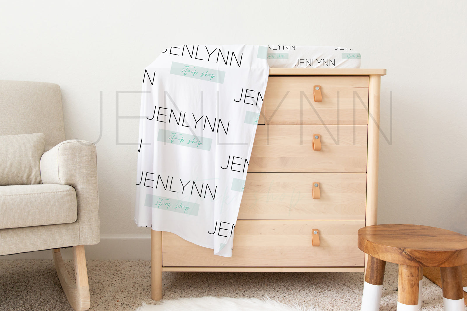 Stretch Jersey Baby Blanket + White Changing Pad Cover Mockup #02