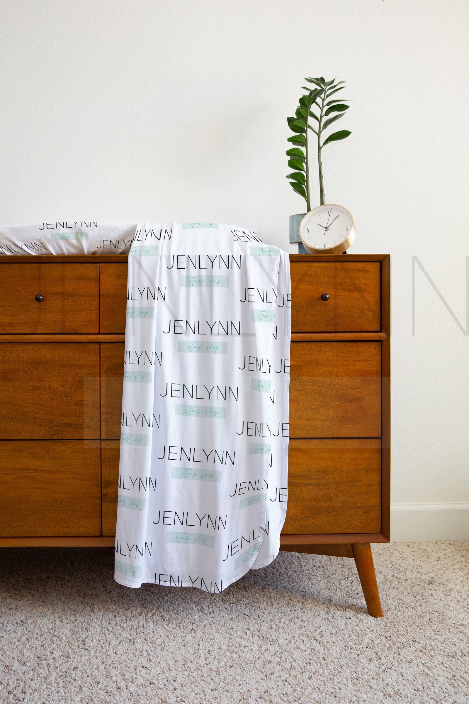 Jersey Baby Blanket + White Changing Pad Cover Mockup #WE32