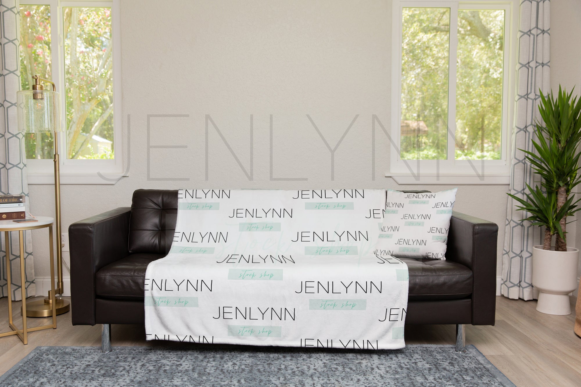 Minky Blanket + Pillow on Couch Mockup #TH01