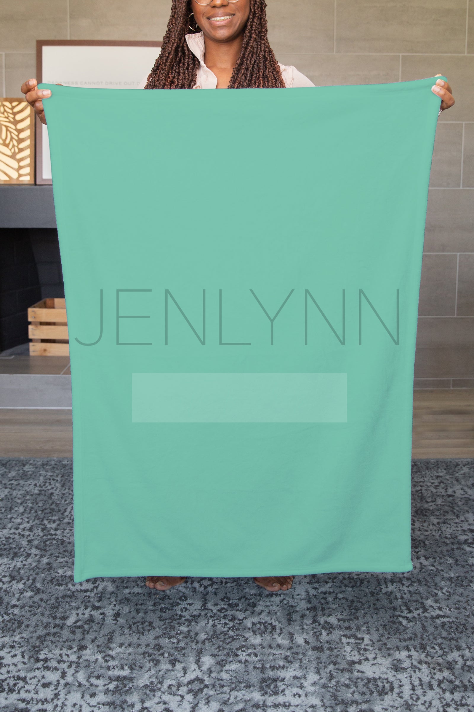 Vertical 30x40 Minky Blanket + Black Model Mockup #TH11