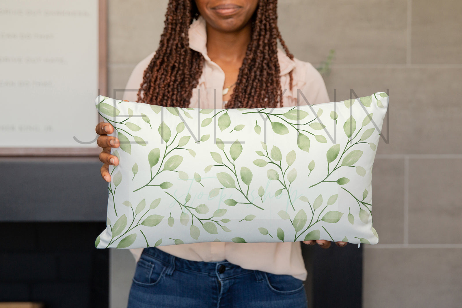 Black Model Holding 12x18 Pillow Mockup #4 PSD