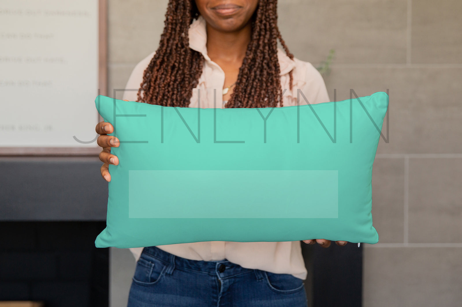 Black Model Holding 12x18 Pillow Mockup #4 PSD