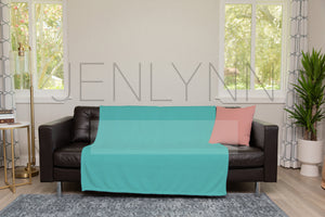 Minky Blanket + Pillow on Couch Mockup #TH01