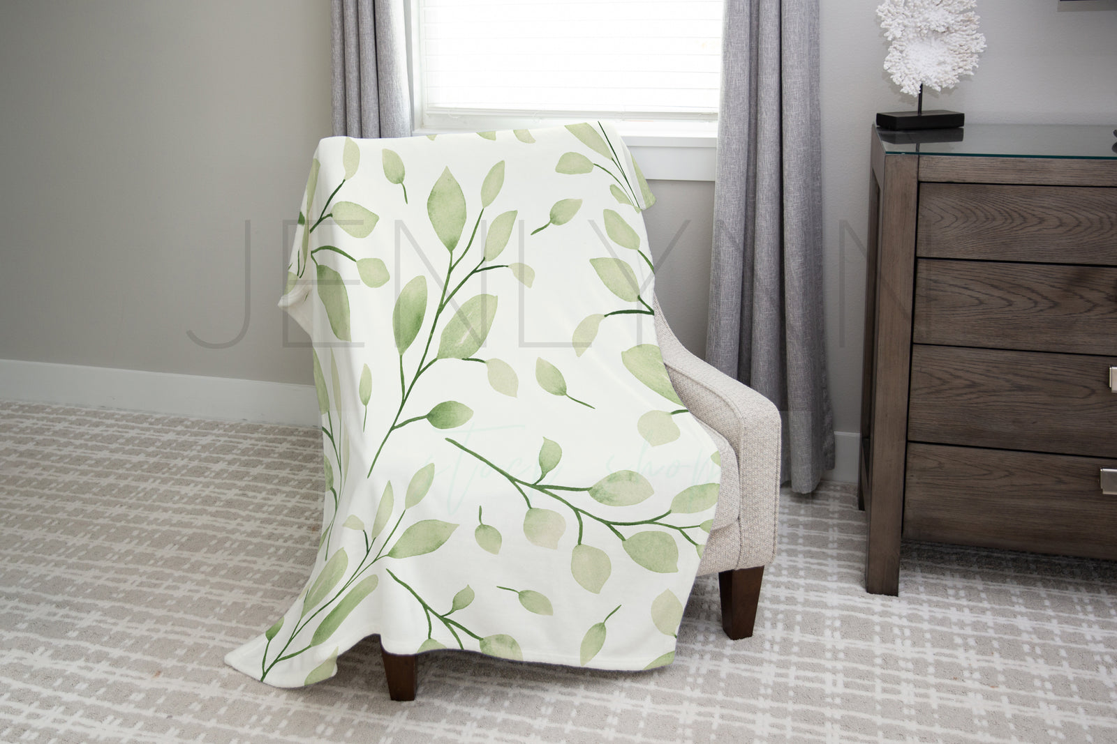 Minky Blanket on Bedroom Chair Mockup #VH10