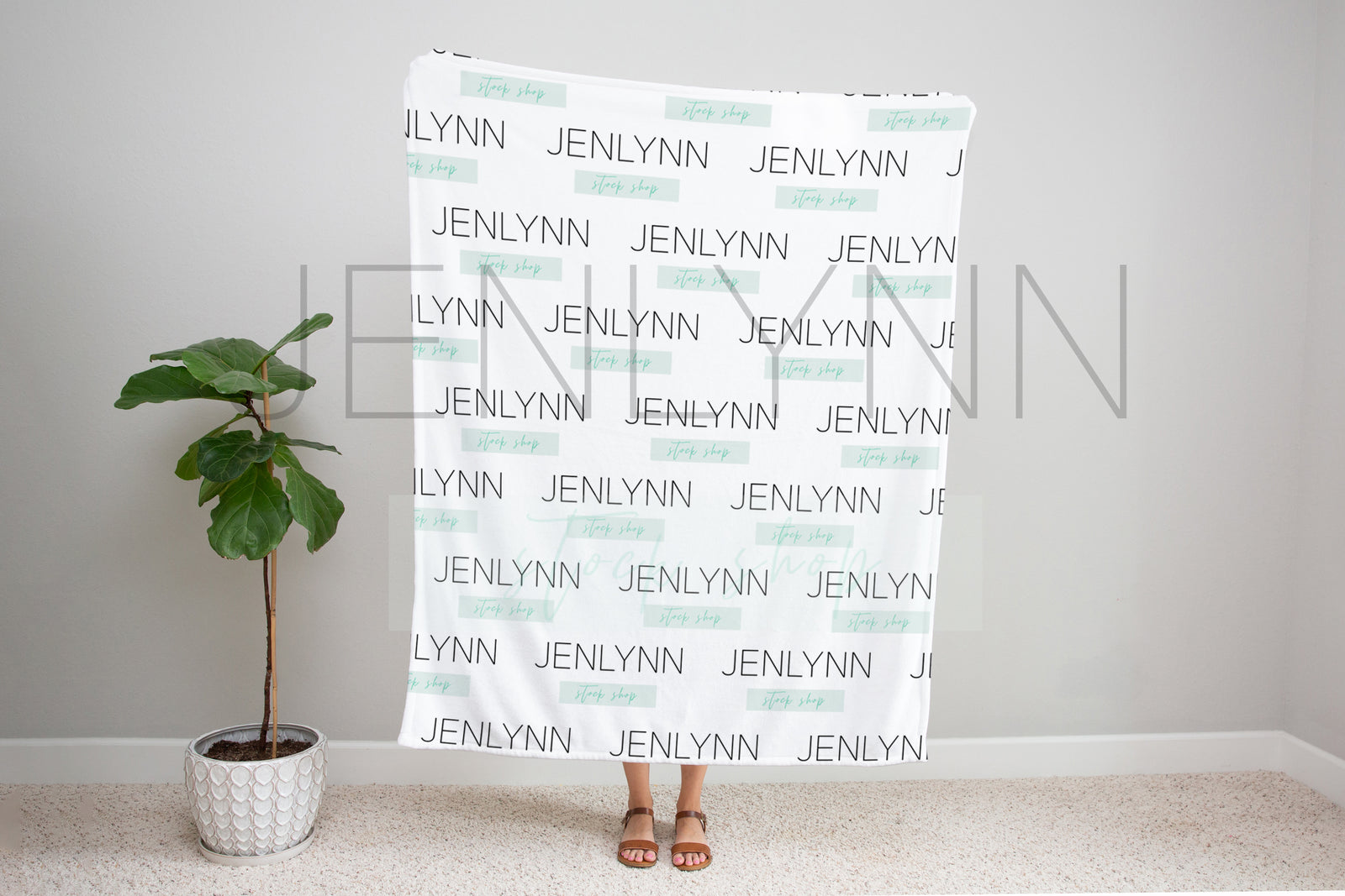 Woman Holding 50x60 Minky Blanket Mockup  #15 PSD