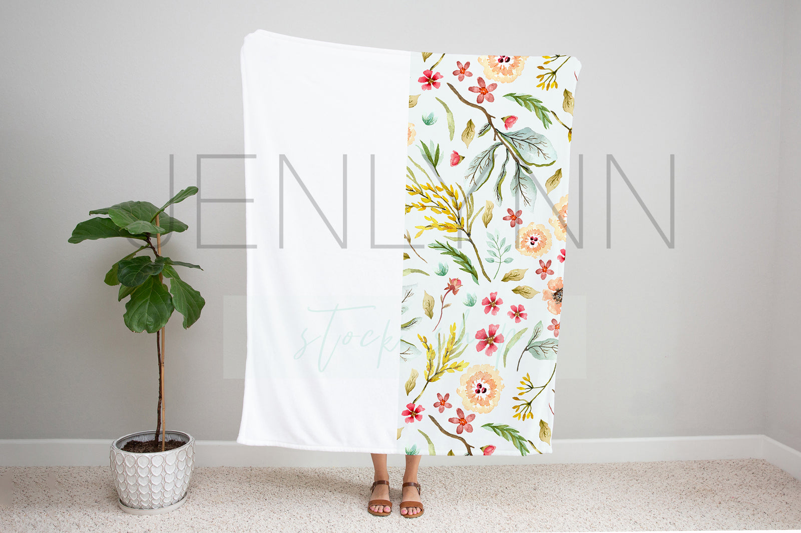 Woman Holding 50x60 Minky Blanket Mockup  #15 PSD
