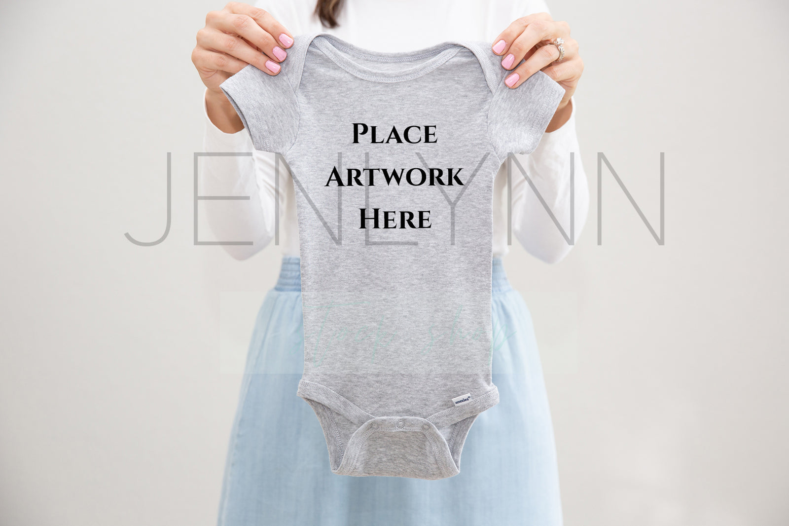 Woman Holding Grey Onesie Mockup #7 JPG