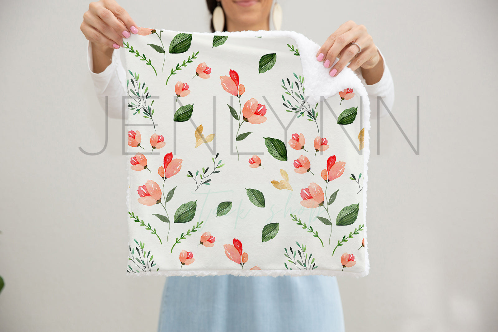 Woman Holding Sherpa Blanket Mockup #3 PSD