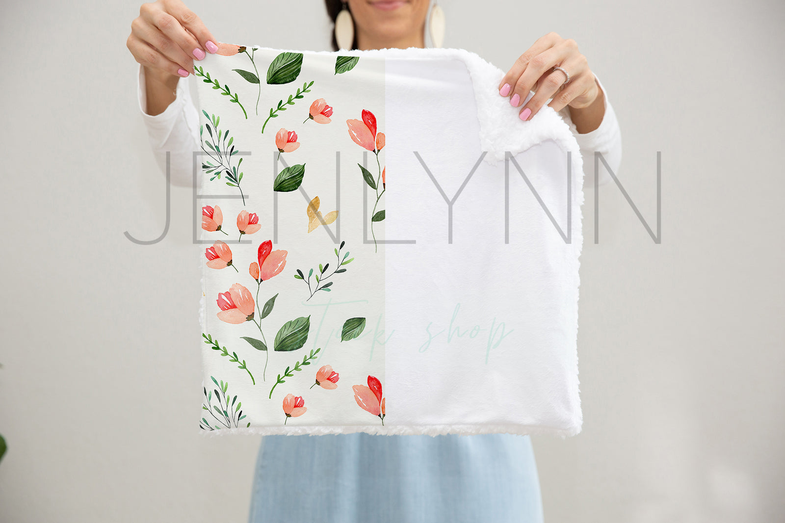 Woman Holding Sherpa Blanket Mockup #3 PSD