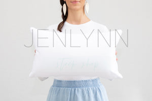 Woman Holding Pillow Mockup #8 PSD