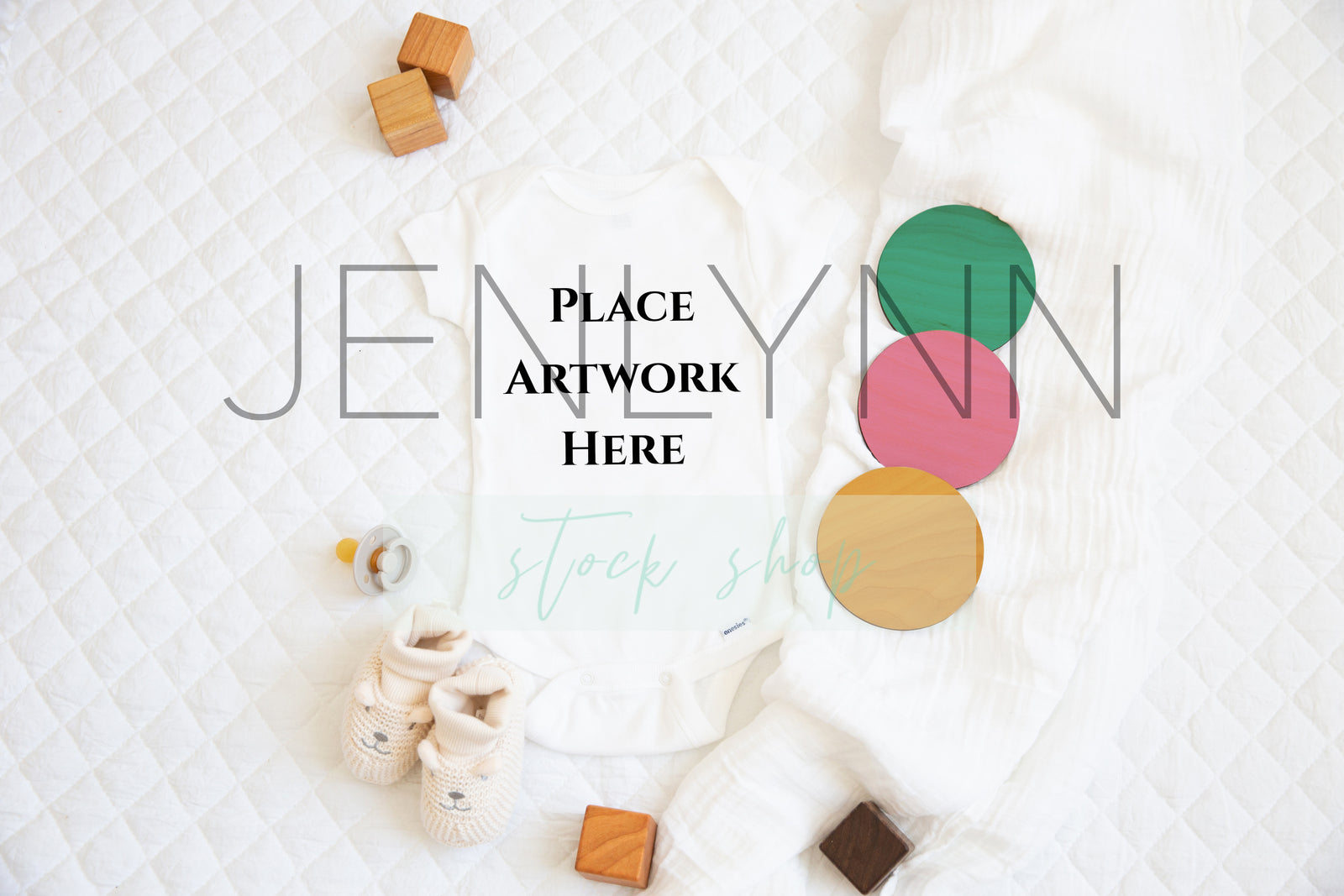 Gender Neutral Onesie and Round Wooden Disc Stats sign #8 PSD