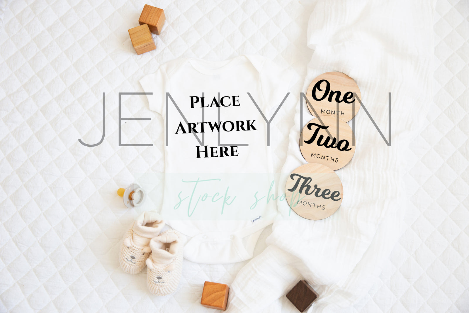 Gender Neutral Onesie and Round Wooden Disc Stats sign #8 PSD