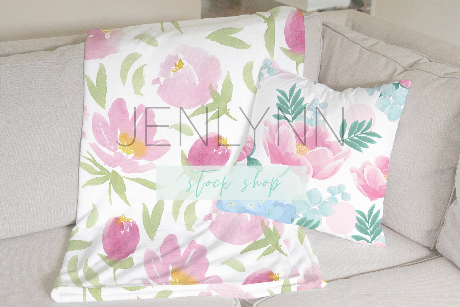 Minky Blanket and Pillow Mockup #5