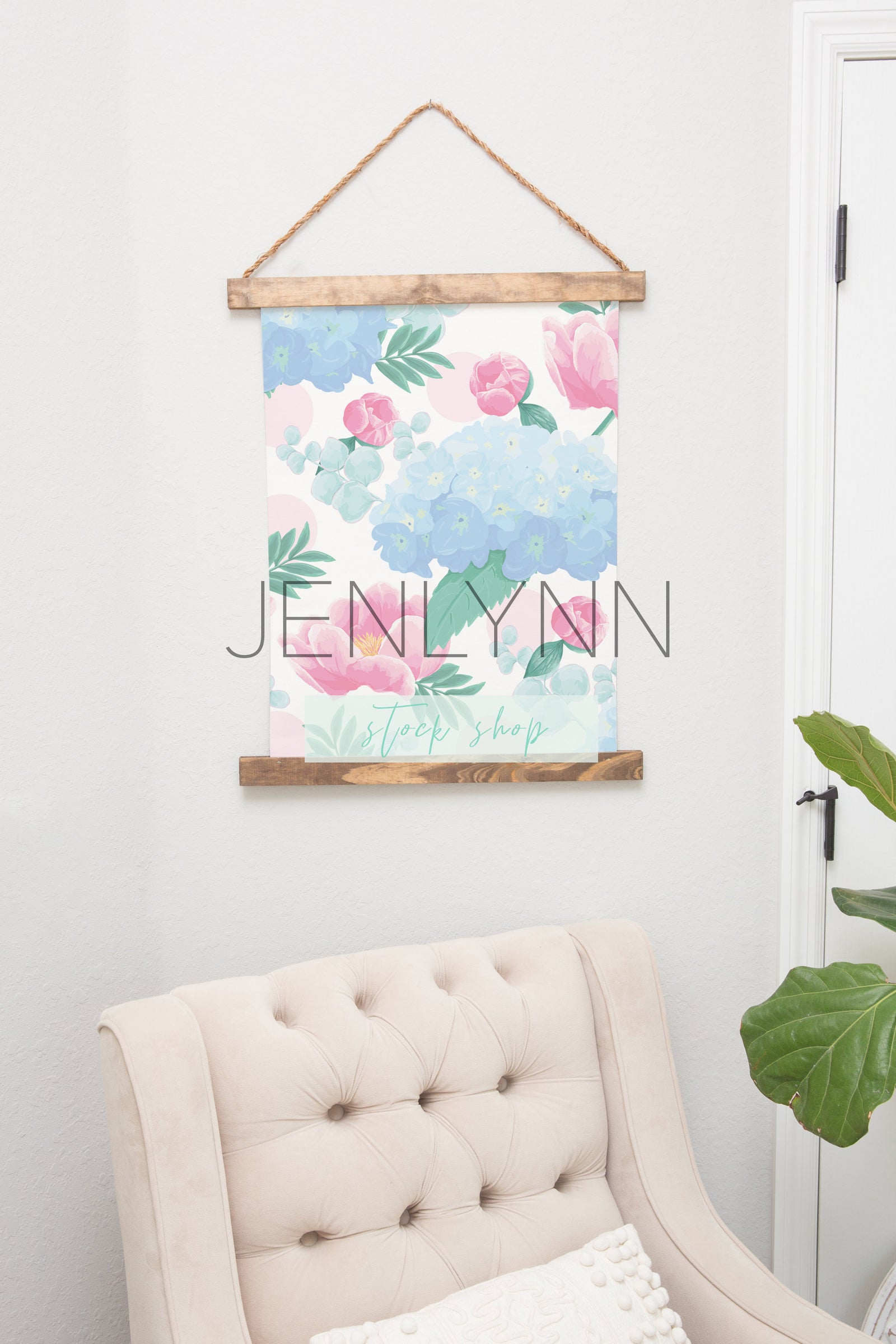 Wood Hanging Canvas Mockup #3