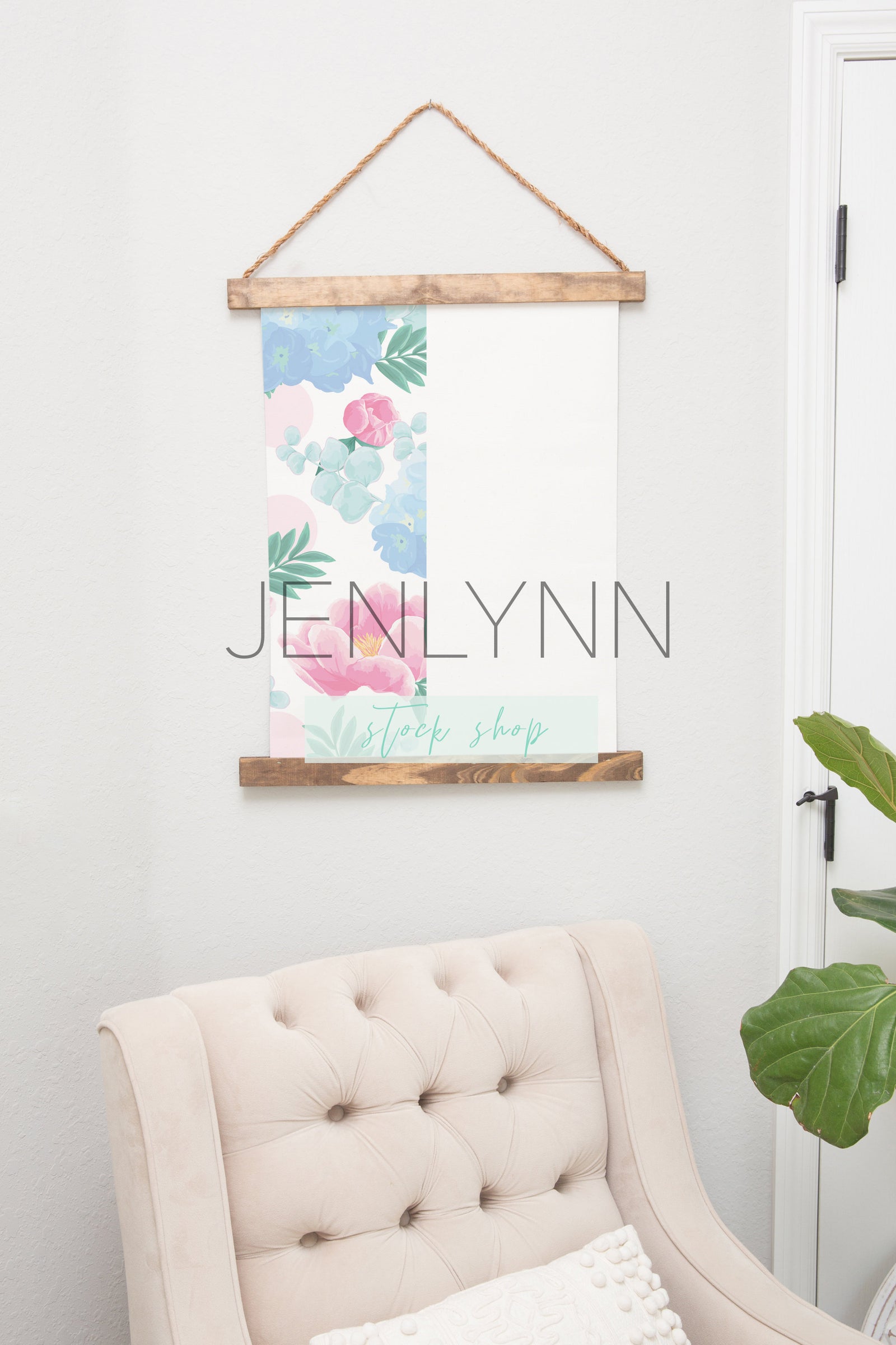 Wood Hanging Canvas Mockup #3