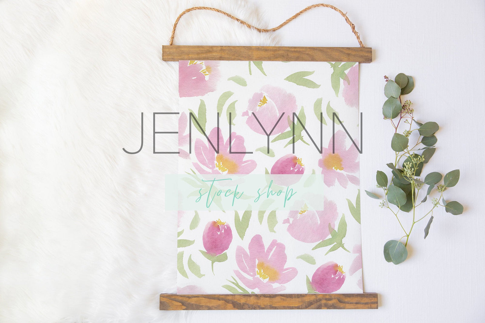 Wood Hanging Canvas Mockup Flatlay #1