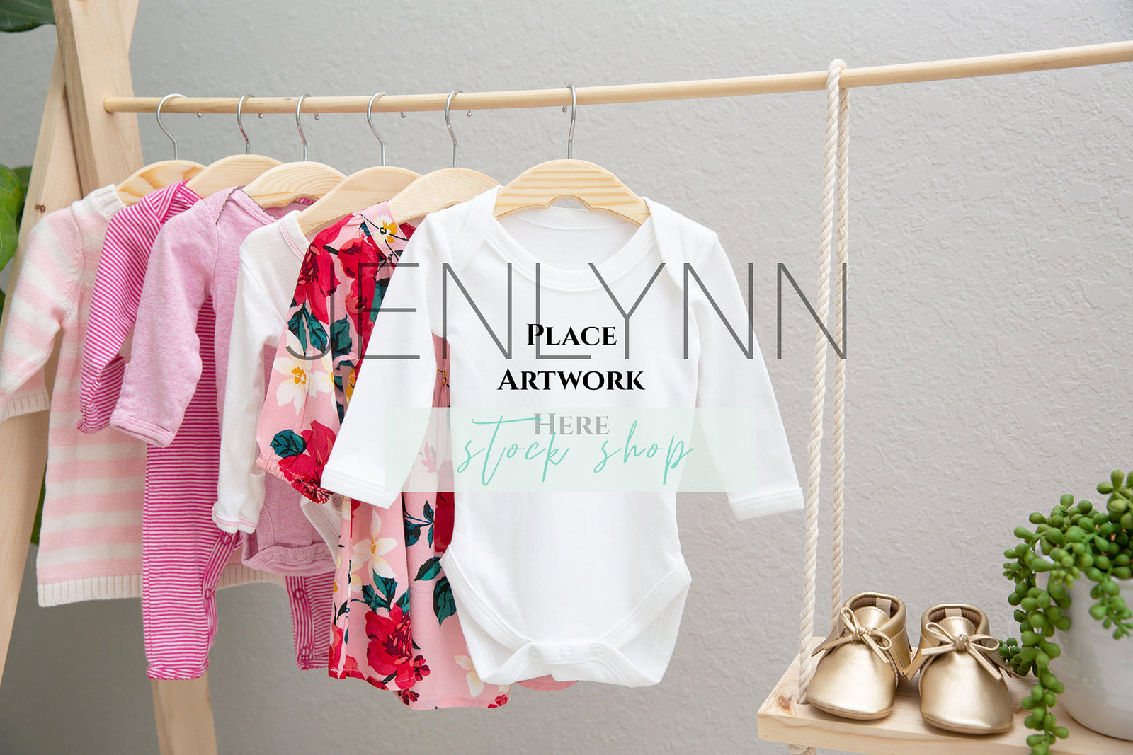 Long Sleeve Baby Bodysuit Mockup on hanger #17