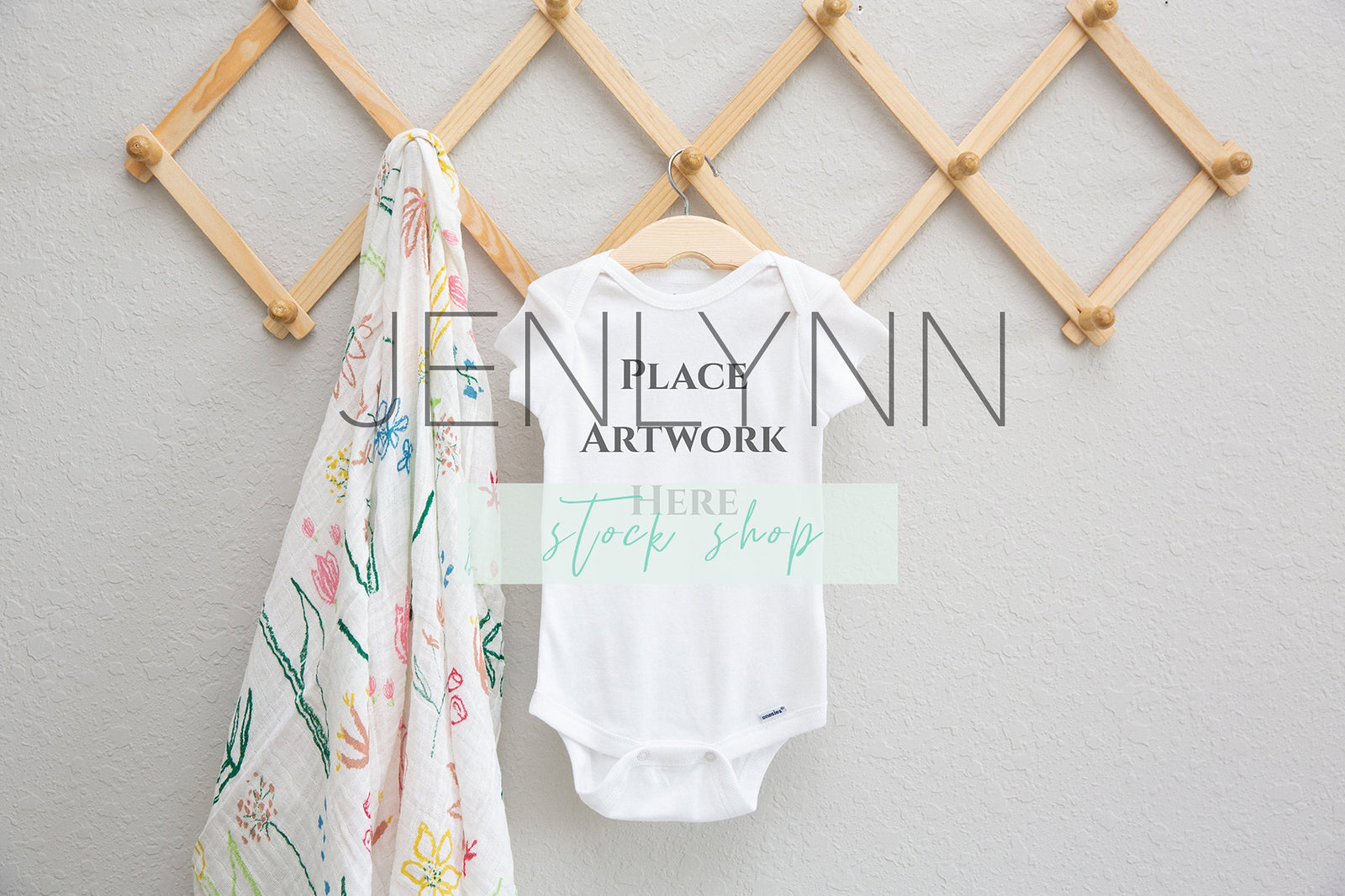 Onesie Mockup on Wooden Hanger #1 JPG