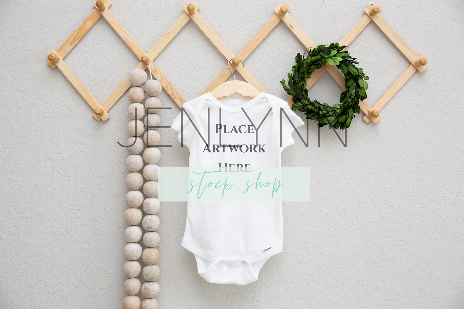Onesie Mockup on Wooden Hanger #4 JPG