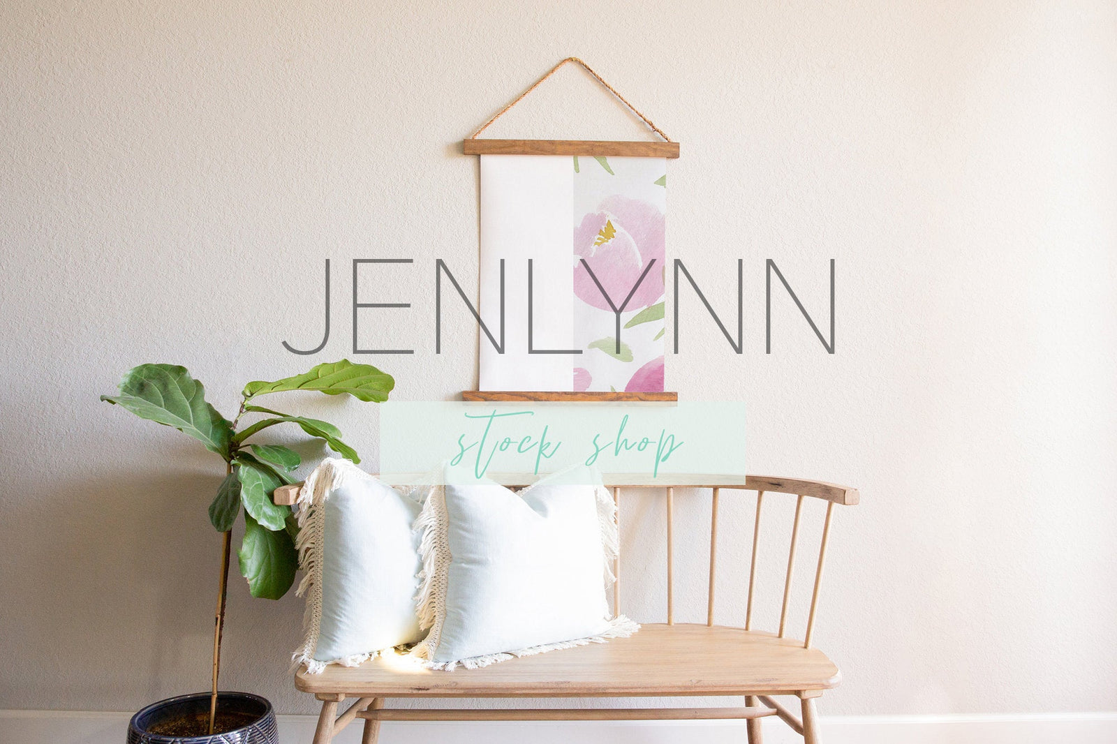 Wood Hanging Canvas Mockup in foyer #3