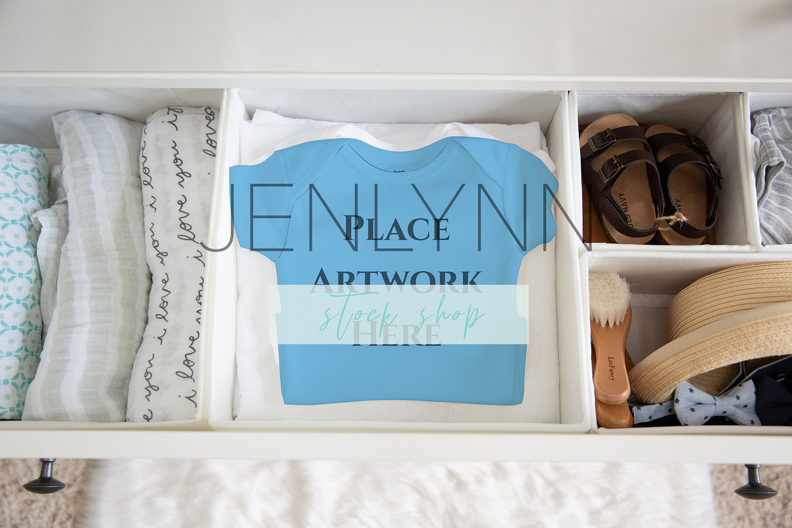 White Onesie in Drawer Mockup #4 PSD