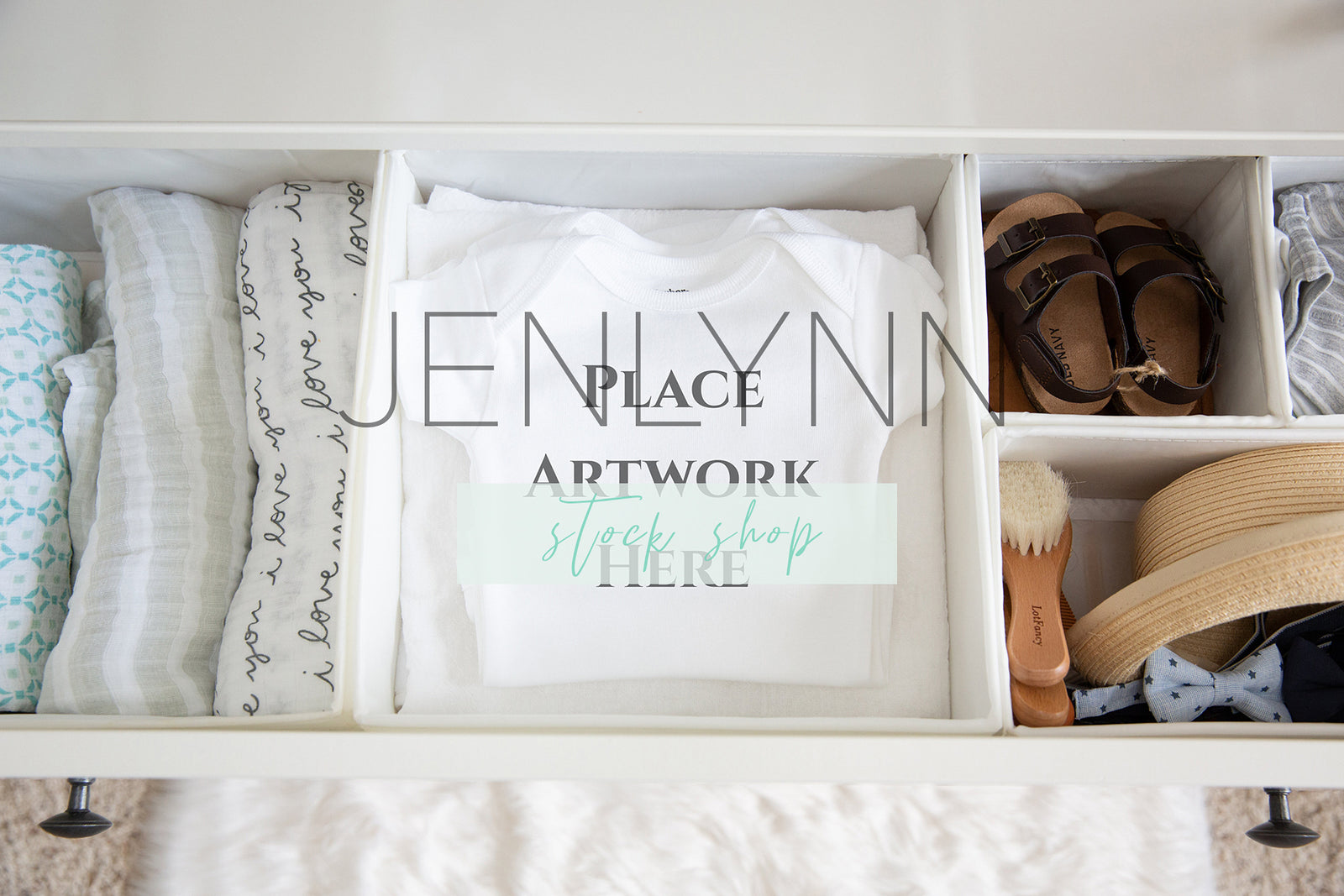 White Onesie in Drawer Mockup #4 PSD