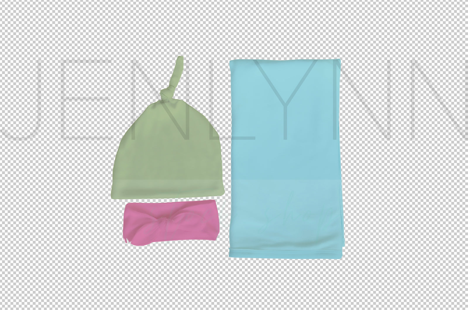 Jersey Swaddle, Knotted Hat and Bow Set Mockup PSD #1